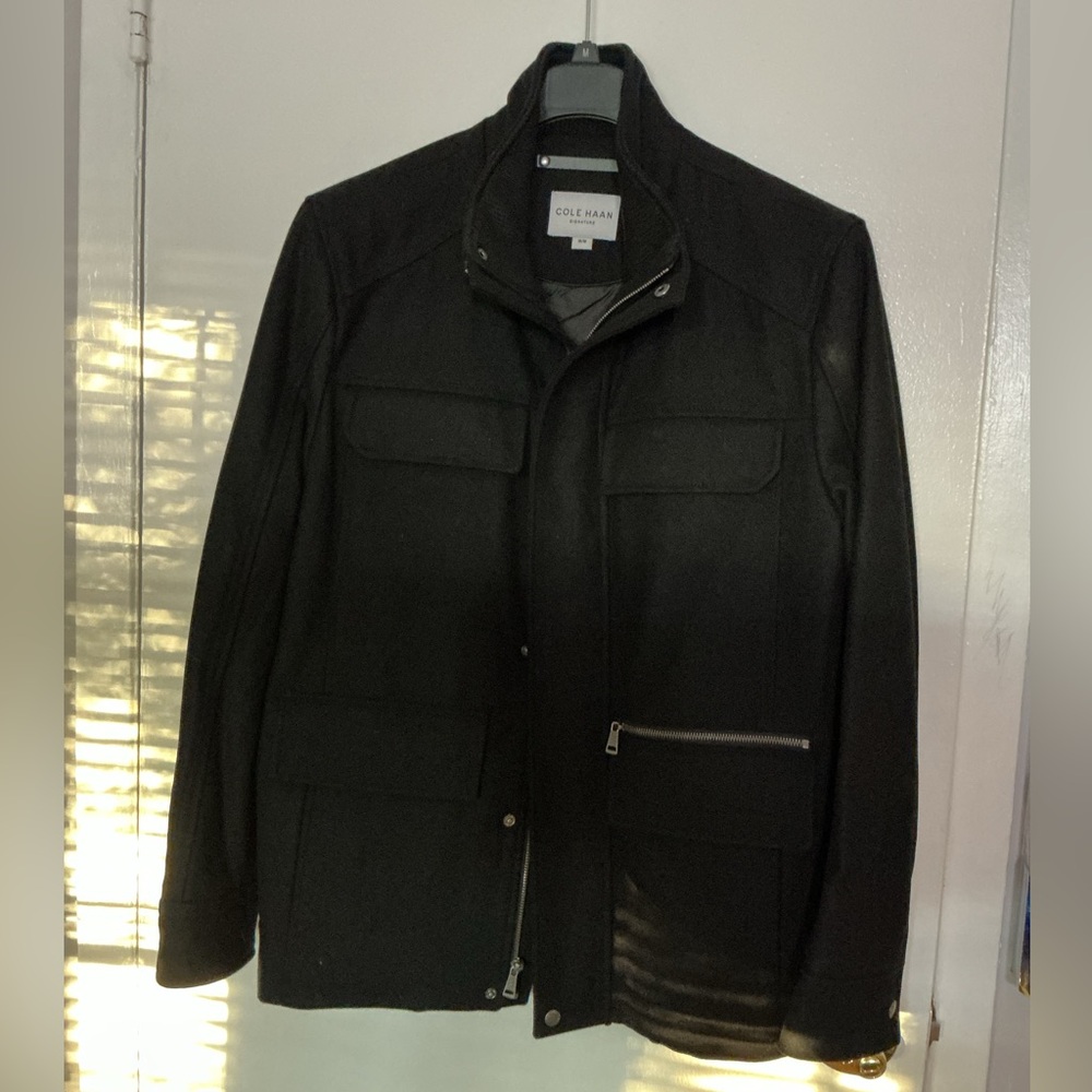 Cole Haan Men's M65 Wool Blend Field Jacket Coat Peacoat Black Size Medium - Picture 2 of 7